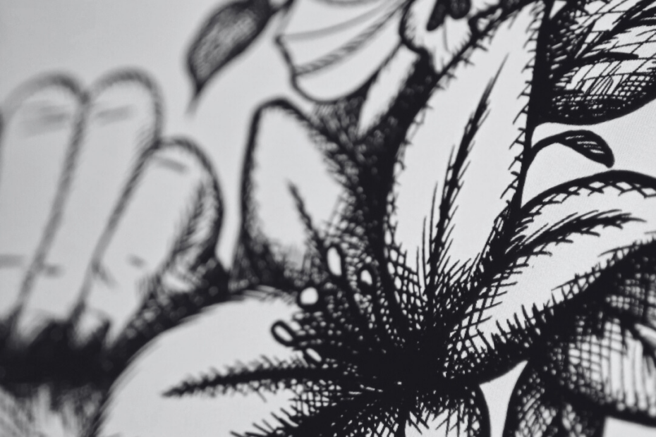 Detailansicht aus einem Tattoo Projekt handgezeichnete Lilien und Orchideen